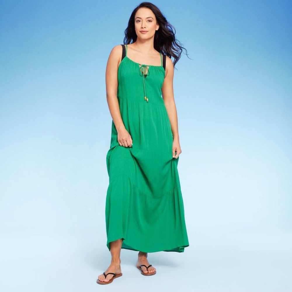 Women's Tiered Maxi Cover Up Dress - Kona Sol Green